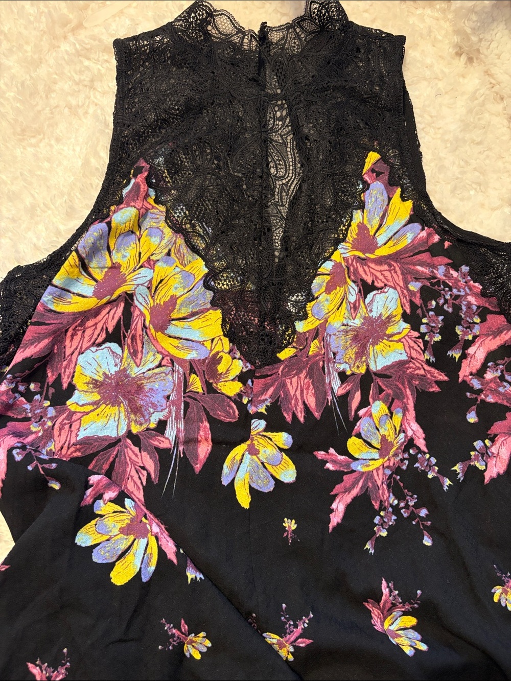 Intimately Free People Black Floral Lace High Neck Tunic Mini Dress M - Picture 4 of 8